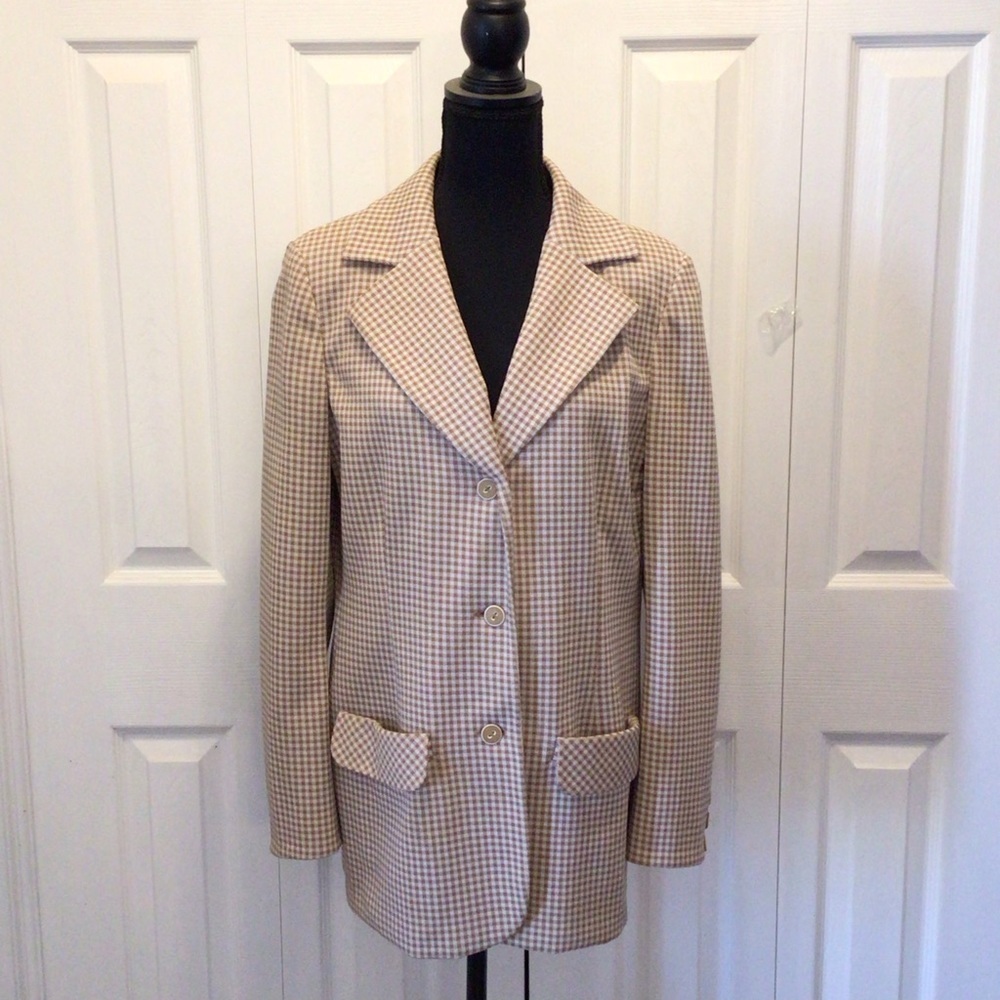 Vintage Bleyle For Hooper Womens 70’s Tan Checked Blazer Jacket Size 16 - Picture 5 of 16